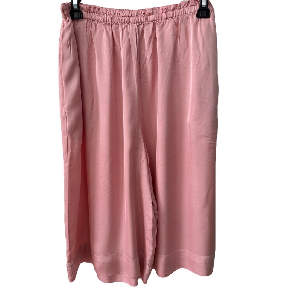 Anthropologie Blush Pink Silky Viscose Palazzo Culotte Pants sz Med Ruffle waist